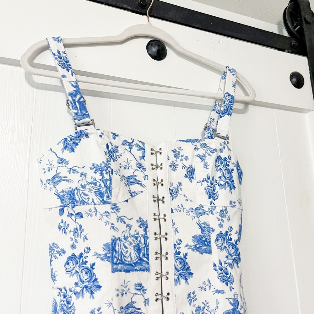 For Love And Lemons Monika Mini Dress Floral Blue White Size Medium NWT - Picture 6 of 13